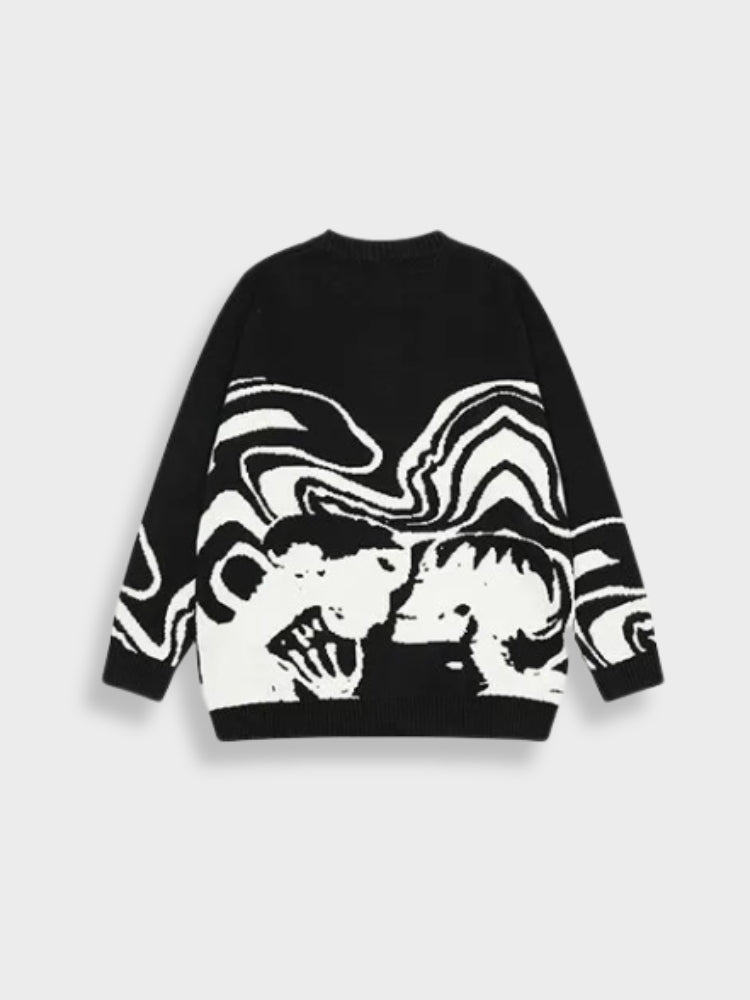 CREAM SWEATER WITH BLACK ABSTRACT DESIGN