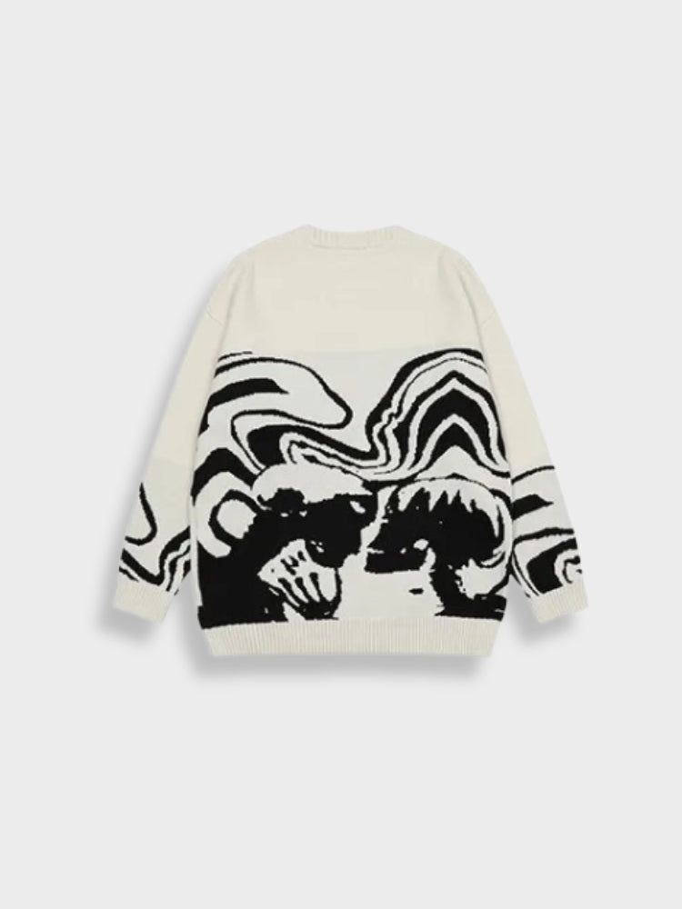 CREAM SWEATER WITH BLACK ABSTRACT DESIGN