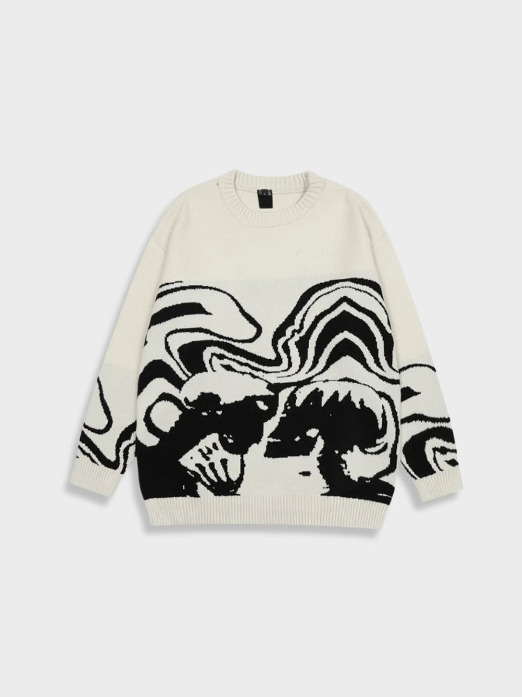 CREAM SWEATER WITH BLACK ABSTRACT DESIGN