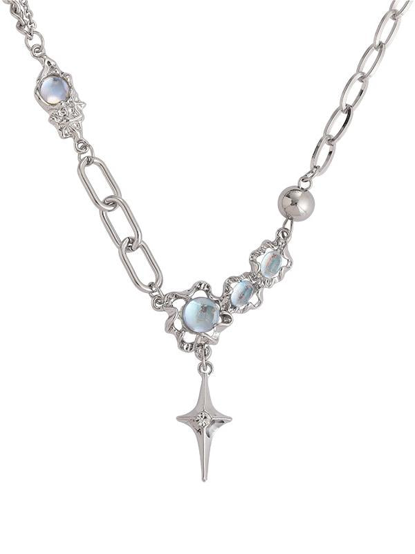Y2K STAR NECKLACE WITH MOONSTONE ACCENTS AND GEOMETRIC PATTERN