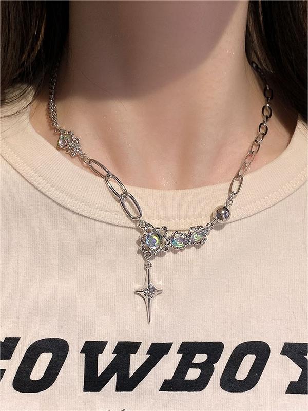 Y2K STAR NECKLACE WITH MOONSTONE ACCENTS AND GEOMETRIC PATTERN