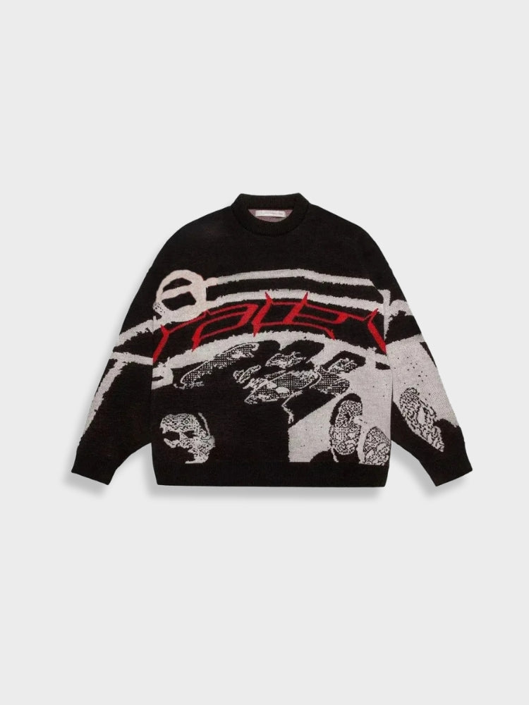 GRAPHIC KNIT SWEATER IN BLACK AND WHITE