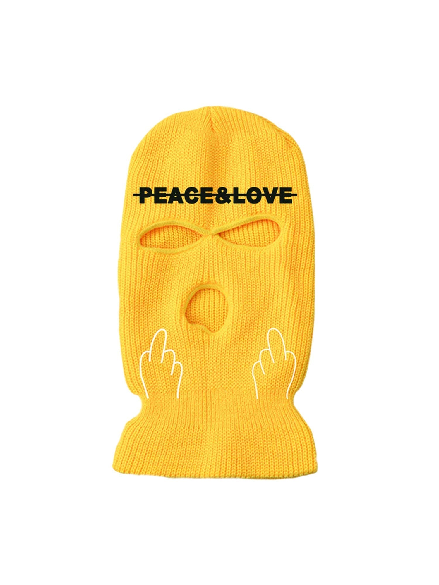 YELLOW BALACLAVA WITH MIDDLE FINGER DESIGN LOVE SCARPE BALACLAVA