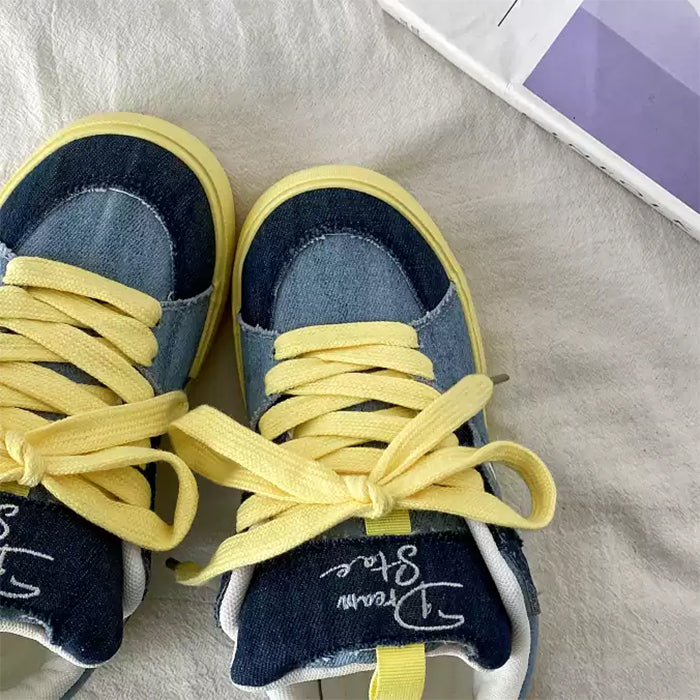 YELLOW DENIM VEGAN LEATHER CHILD SKATER SNEAKERS