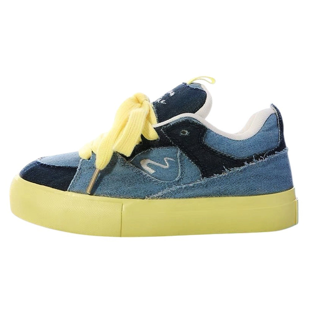 YELLOW DENIM VEGAN LEATHER CHILD SKATER SNEAKERS