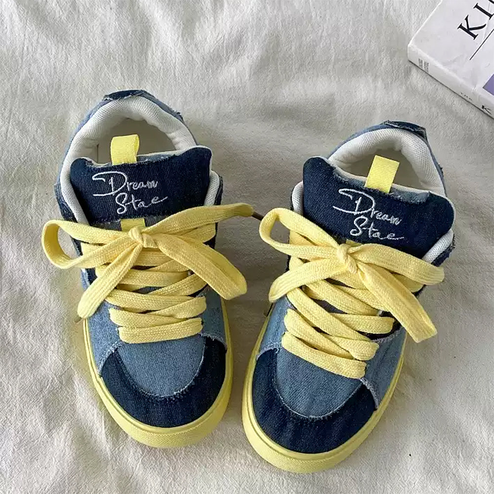 YELLOW DENIM VEGAN LEATHER CHILD SKATER SNEAKERS