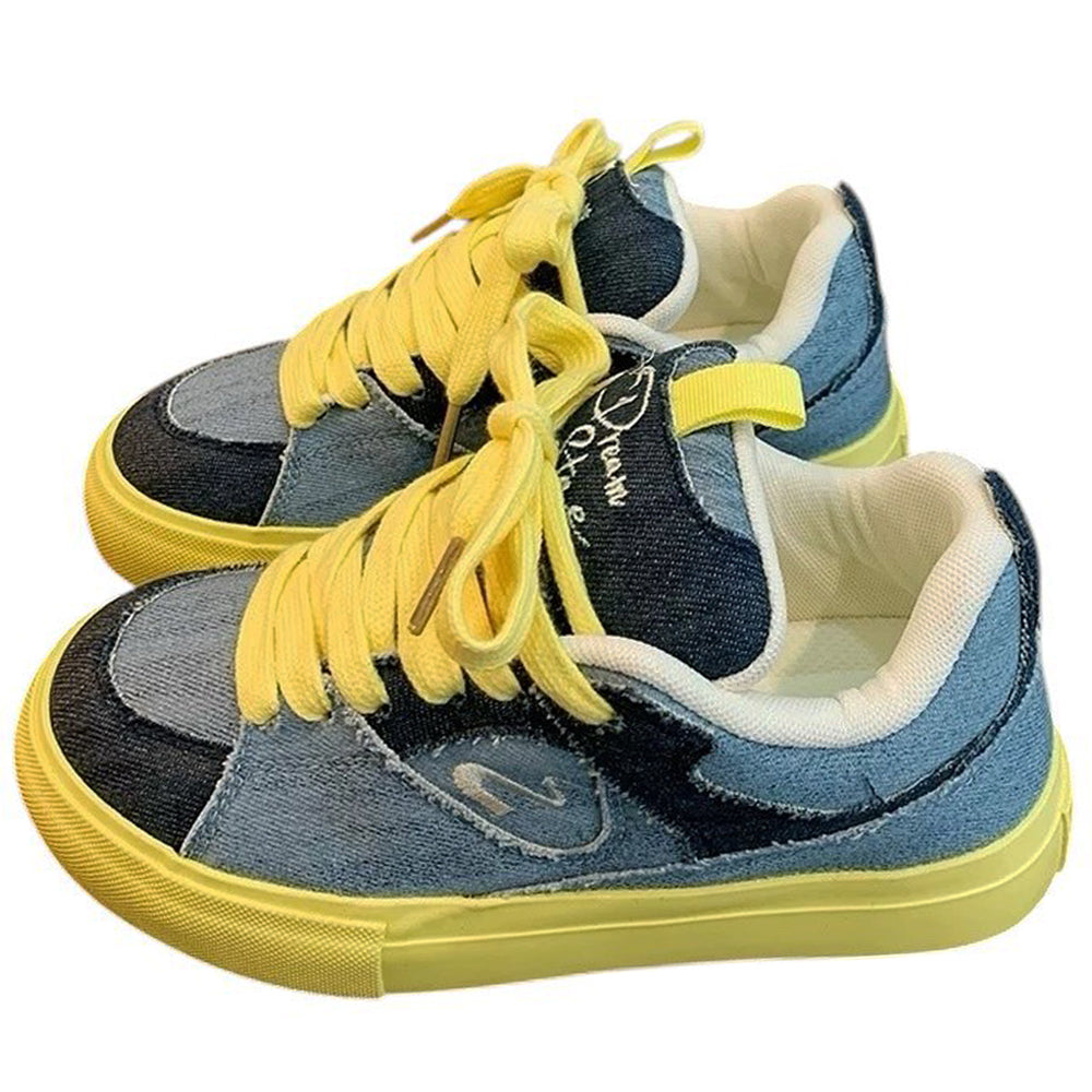 YELLOW DENIM VEGAN LEATHER CHILD SKATER SNEAKERS