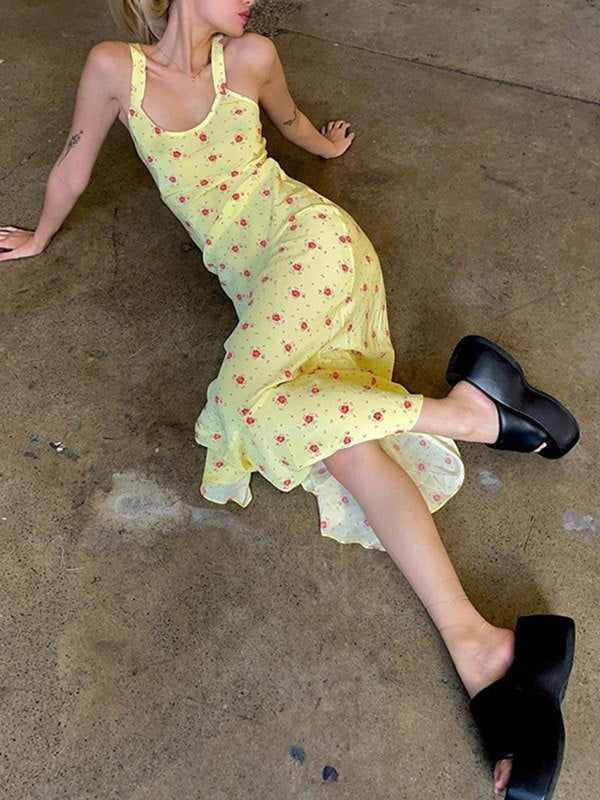 YELLOW FLORAL MAXI DRESS - SUMMER MAXI DRESS FOR EFFORTLESS STYLE