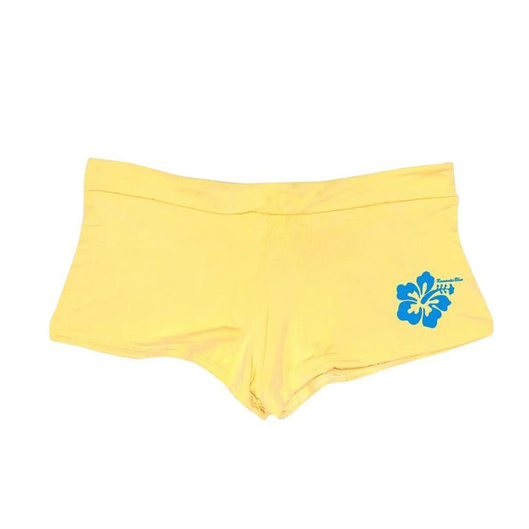 YELLOW HIBISCUS SWIM SHORTS COCONUT GIRL AESTHETIC