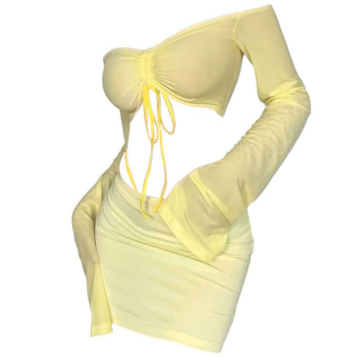 YELLOW LONG-SLEEVED MINI DRESS FOR WOMEN