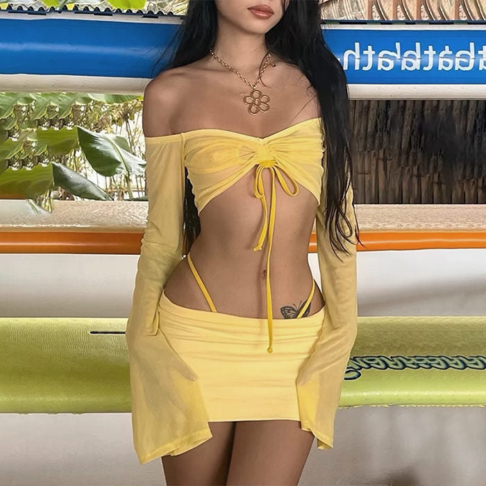 YELLOW LONG-SLEEVED MINI DRESS FOR WOMEN