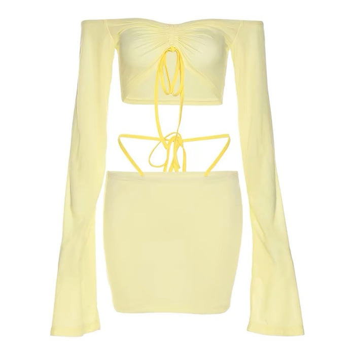 YELLOW LONG-SLEEVED MINI DRESS FOR WOMEN