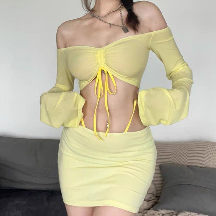 YELLOW LONG-SLEEVED MINI DRESS FOR WOMEN