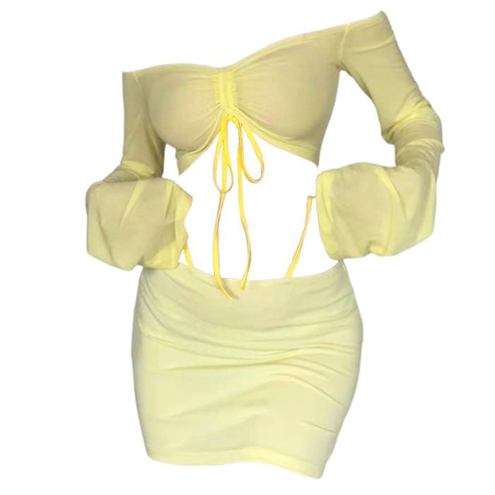 YELLOW LONG-SLEEVED MINI DRESS FOR WOMEN