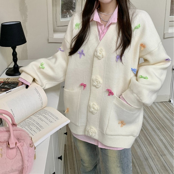 YELLOW ROSE-BOW COQUETTE CARDIGAN