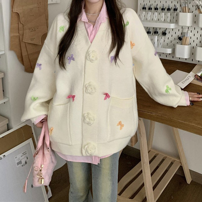 YELLOW ROSE-BOW COQUETTE CARDIGAN