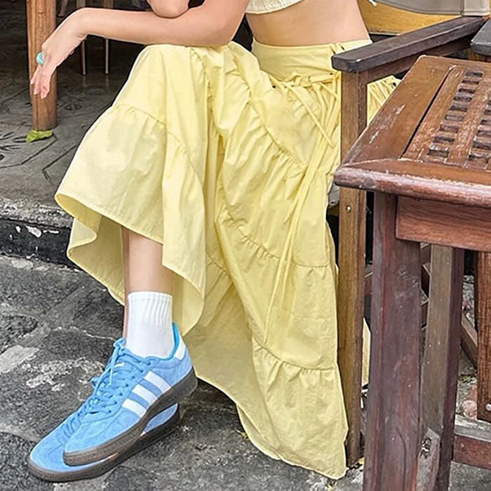 YELLOW TIERED MAXI SKIRT: PASTEL YELLOW DREAM