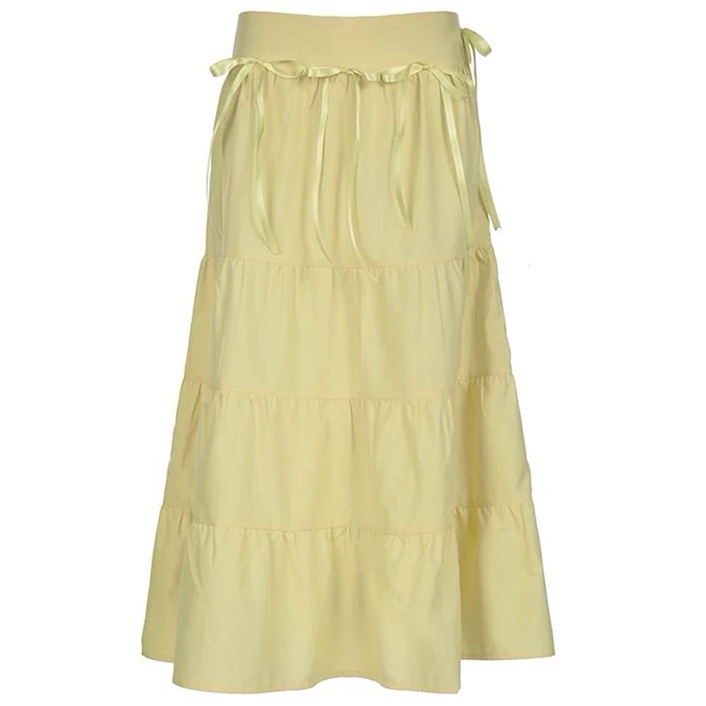 YELLOW TIERED MAXI SKIRT: PASTEL YELLOW DREAM