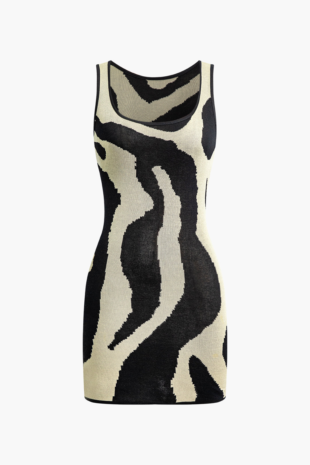 ZEBRA-STRIPED KNIT DRESS WITH STYLISH ACRYLIC DESIGN