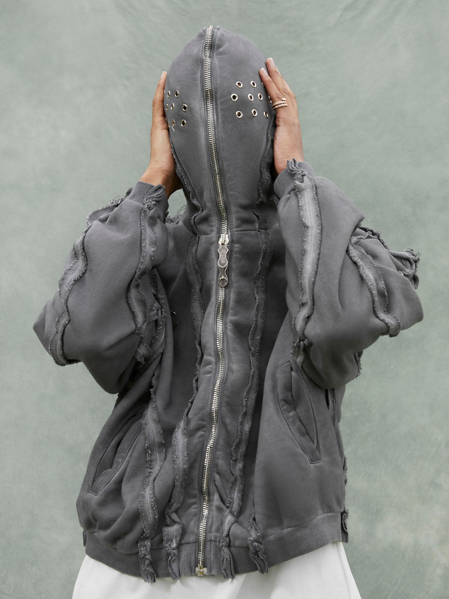 ZIP HOODIE AND RIPPED JEANS OUTFIT - HEAVYWEIGHT WASHED DISTRESSED