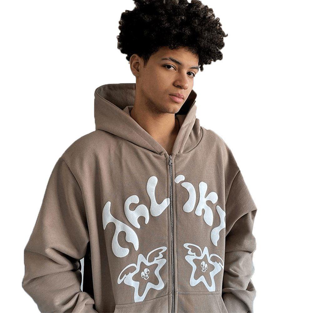 ZIP-UP HOODIE SET WITH WHITE GRAPHICS