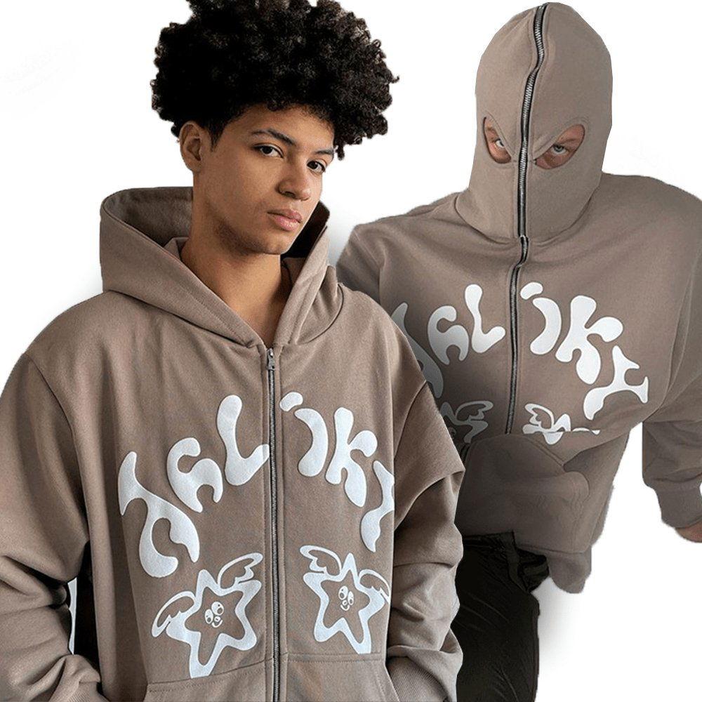ZIP-UP HOODIE SET WITH WHITE GRAPHICS