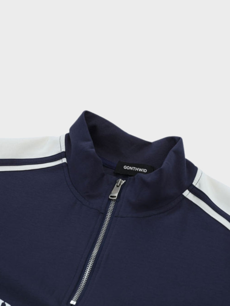 ZIPPER TEE SHIRT - BLACK AND WHITE STYLISH COTTON SHORT-SLEEVED TOP